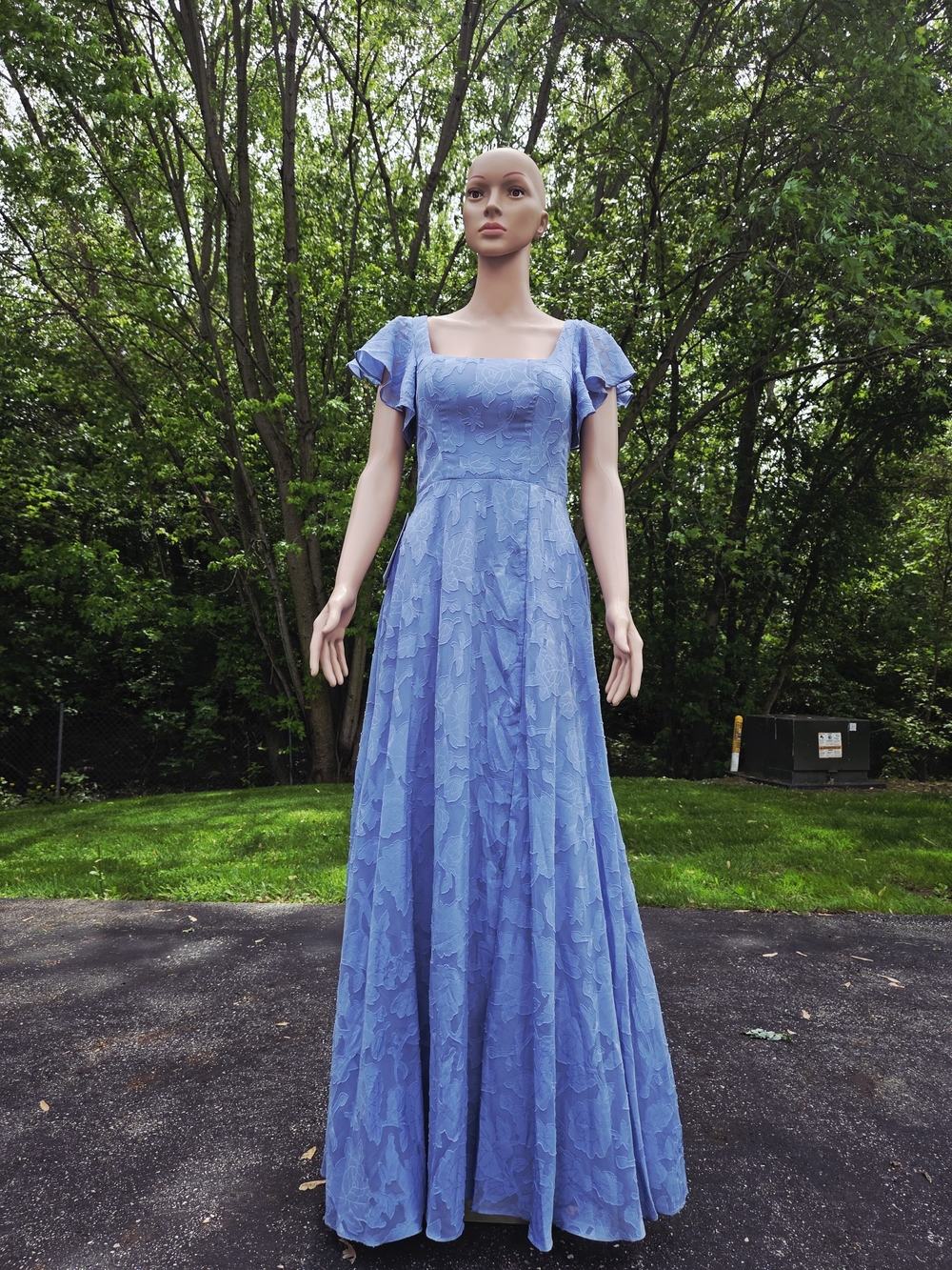 Azazie Periwinkle Lace Flutter Sleeve Maxi Dress